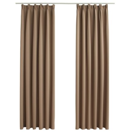 Set de 2 draperii opace cu carlige, vidaXL, Tesatura, 140 x 245 cm, Maro