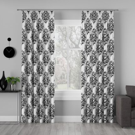 SEt 2 draperii Markizeta, albnegru, poliester, 150 cm