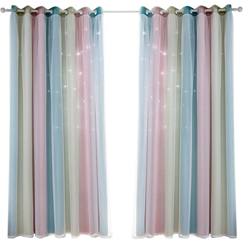 Set de 2 draperii, multicolor, poliester, design cu stele, 130x214cm
