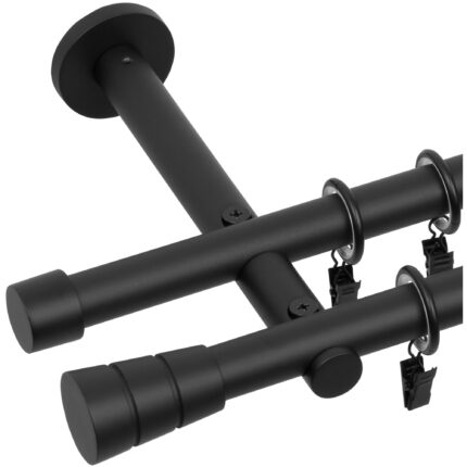 Galerie metalica moderna dubla 19/19mm Cilindru basic Negru mat 180 cm