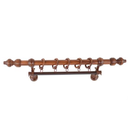 Galerie din lemn strunjit pentru perdele, Nuc,200 cm + Sina ''U'' 190 cm Maro, accesorii incluse