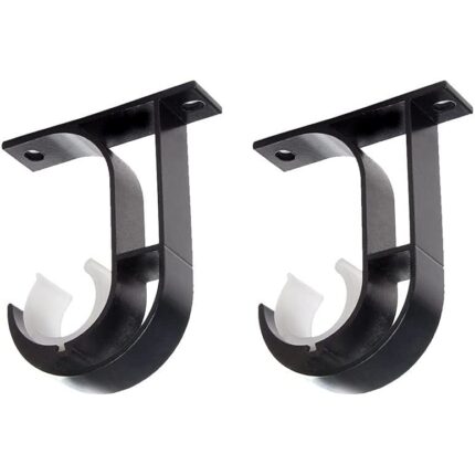 Set 2 suporturi pentru tija perdea, Aliaj aluminiu, 76 x 92mm, Negru