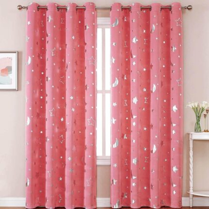 Set 2 Panouri Draperii, poliester, blocare lumina si izolare termica, navy blue/gri/roz, 132x137cm