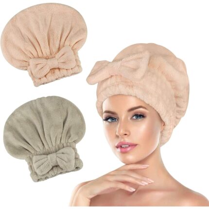 Set de prosoape absorbante din microfibra pentru uscarea parului (2 perechi), elastice, multicolore, 10.2x10.2 cm