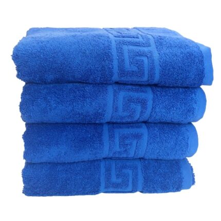 Set Prosoape Pufoase Hoteliere, 50cm x 90cm, 4 Piese, Model Greek,100% Bumbac, Densitate 550g/mp, Albastru