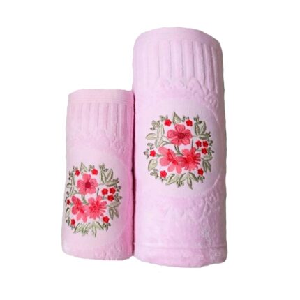 Set 2 prosoape baie, bumbac 100%, dimensiune 50x90cm+ 70x140cm Rose Catifee