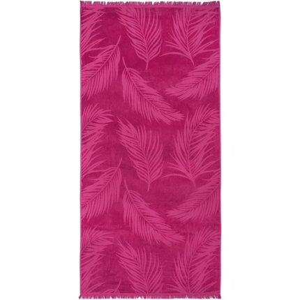 Prosop de plaja, bumbac terry/velur, Frunze, Magenta, 610g, 90 x 180 cm