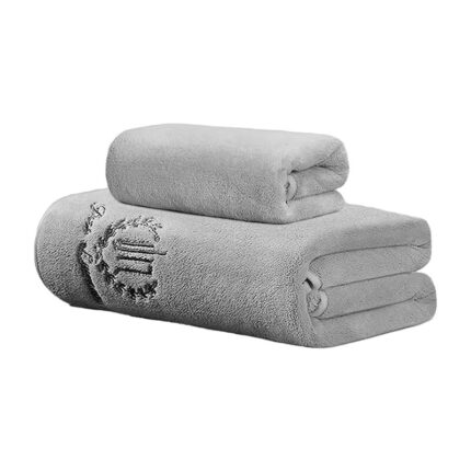 Set prosop de baie si fata, absorbant si durabil, gri, 140x70cm/35x75cm