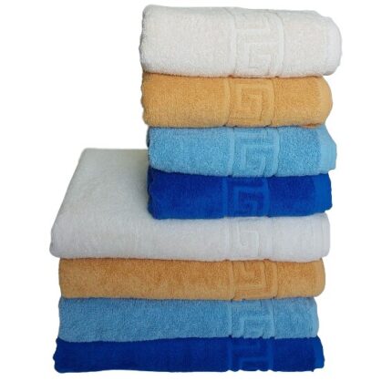Set Prosoape Pufoase Hoteliere, 8 piese, Model Greek,100% Bumbac, Densitate 550g/mp, Multicolor