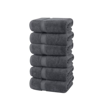Set de 6 prosoape de baie, Utopia, din bumbac 100%, foarte absorbante si moi, gri, 70 x 40 cm