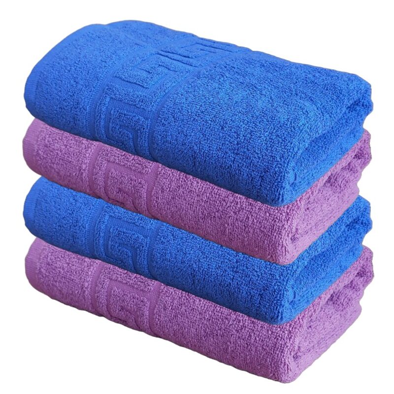 Set Prosoape Pufoase Hoteliere, 50cm x 90cm, 4 Piese, Model Greek, 100% Bumbac, Densitate 550g/mp, Albastru-Mov