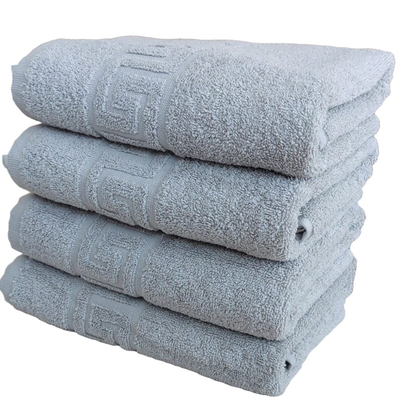 Set Prosoape Pufoase Hoteliere, 50cm x 90cm, 4 Piese, Model Greek, 100% Bumbac, Densitate 550g/mp, Gri