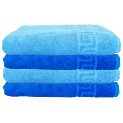 Set Prosoape Pufoase Hoteliere, 70cm x 140cm, 4 Piese, Model Greek,100% Bumbac, Densitate 550g/mp, Albastru multicolor