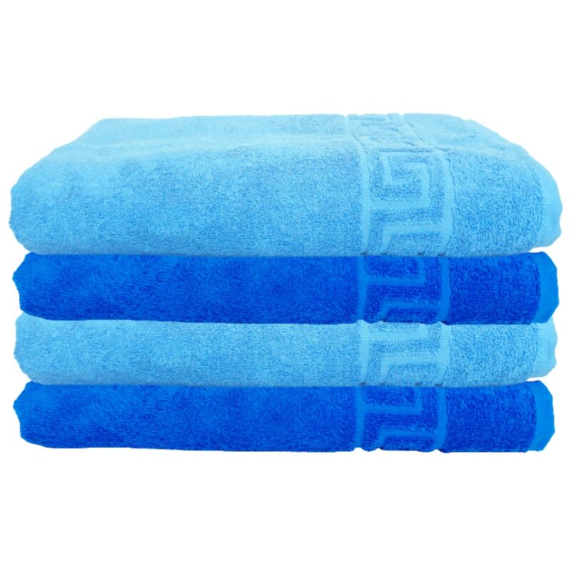 Set Prosoape Pufoase Hoteliere, 70cm x 140cm, 4 Piese, Model Greek,100% Bumbac, Densitate 550g/mp, Albastru multicolor
