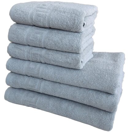Set Prosoape Pufoase Hoteliere, 6 Piese, Model Greek, 100% Bumbac, Densitate 550g/mp, Gri