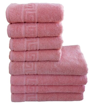 Set Prosoape Pufoase Hoteliere, 8 Piese, Model Greek, 100% Bumbac, Densitate 550g/mp, Somon