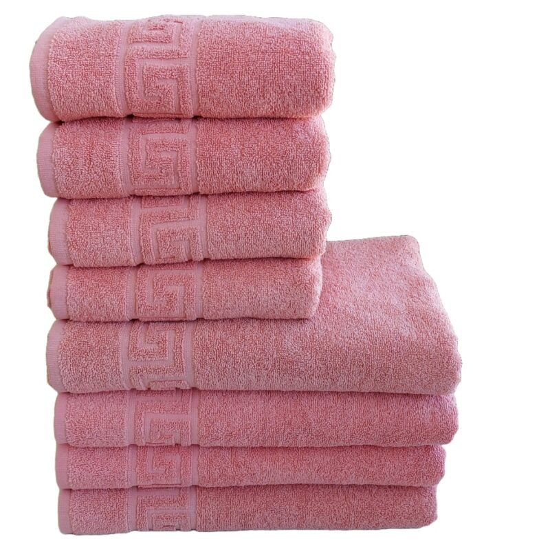 Set Prosoape Pufoase Hoteliere, 8 Piese, Model Greek, 100% Bumbac, Densitate 550g/mp, Somon