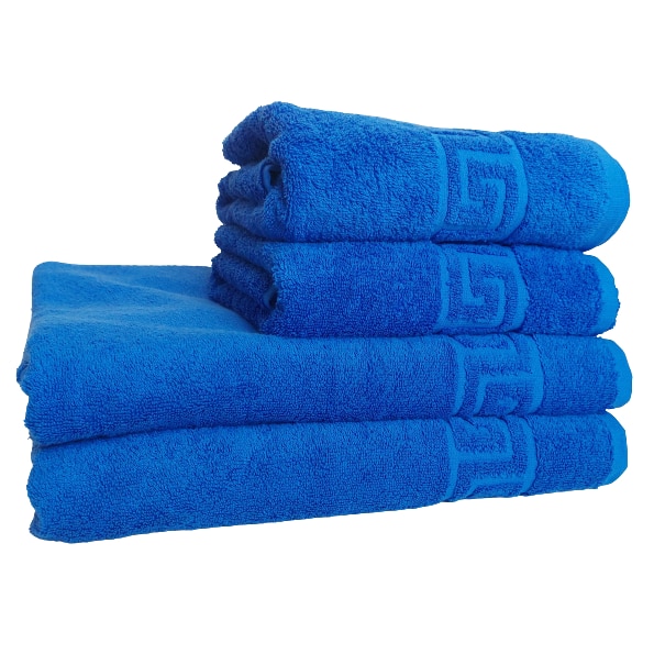 Set Prosoape Pufoase Hoteliere, 4 Piese, Model Greek,100% Bumbac, Densitate 550g/mp, Albastru