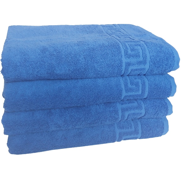 Set Prosoape Pufoase Hoteliere, 70cm x 140cm, 4 Piese, Model Greek,100% Bumbac, Densitate 550g/mp, Albastru