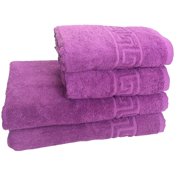 Set Prosoape Pufoase Hoteliere, 4 Piese, Model Greek,100% Bumbac, Densitate 550g/mp, Mov