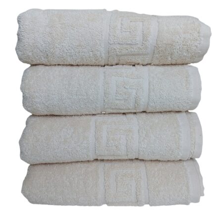 Set Prosoape Pufoase Hoteliere, 50cm x 90cm, 4 Piese, Model Greek,100% Bumbac, Densitate 550g/mp, Ivoire