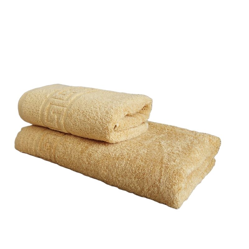 Set Prosoape Pufoase Hoteliere, 2 Piese, Model Greek, 100% Bumbac, Densitate 550g/mp, Mustar