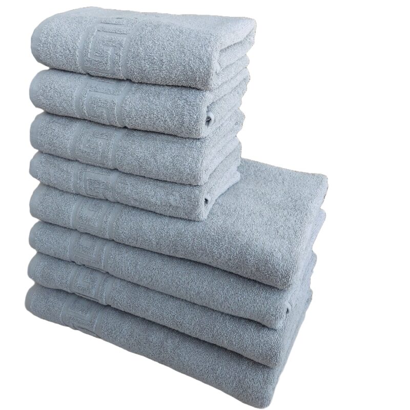Set Prosoape Pufoase Hoteliere, 8 Piese, Model Greek, 100% Bumbac, Densitate 550g/mp, Gri