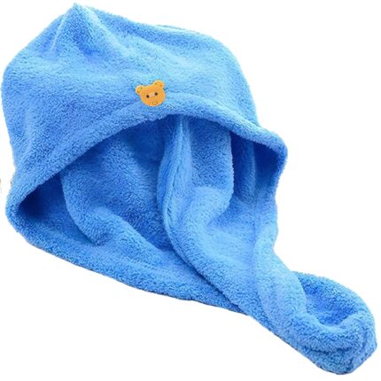 Prosop din Microfibre, pentru Par Lung, Stil Turban, Pe un Buton, 65 x 26 x 1.5 cm, Albastru