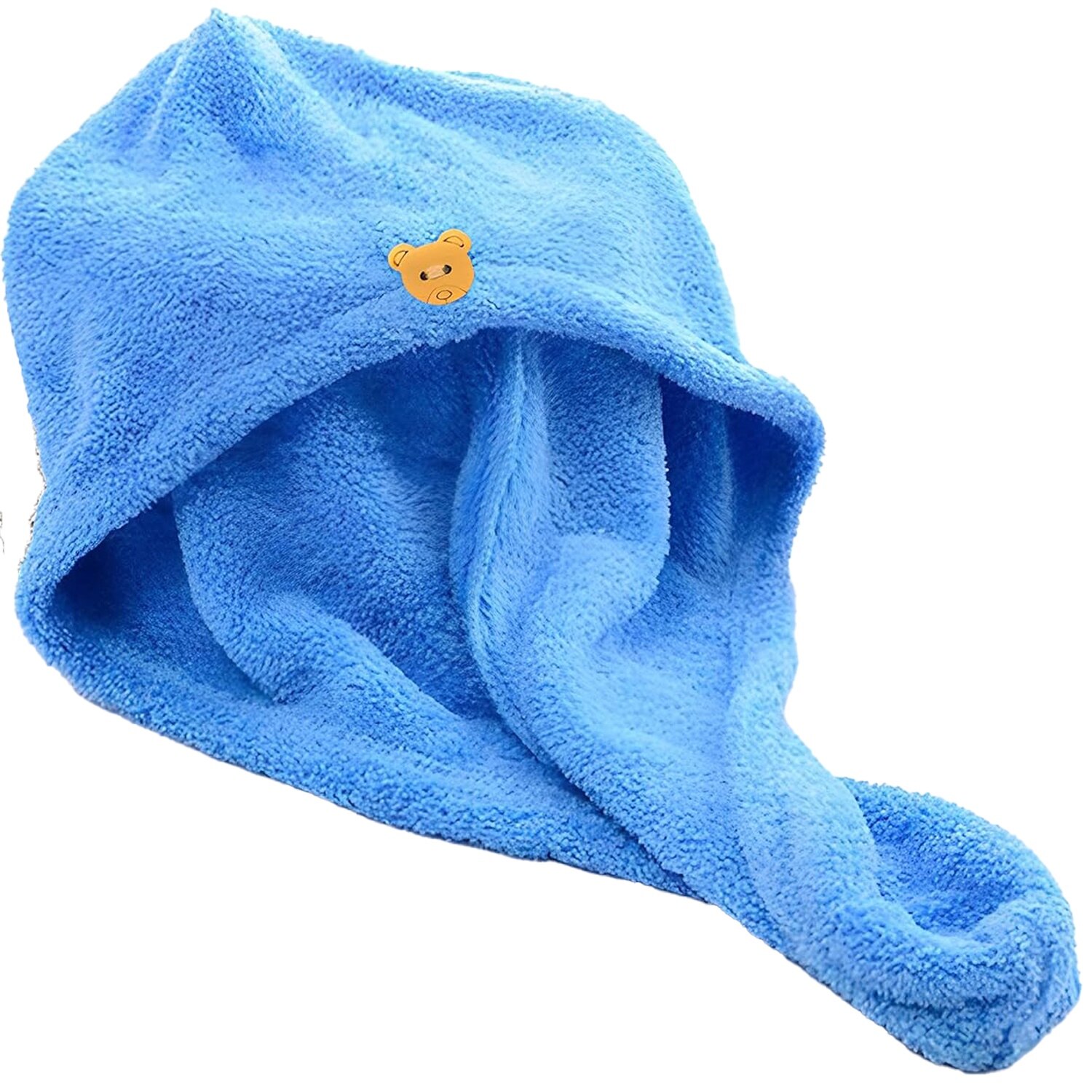 res_d33c29132a1f90d846980fe4ec085043 Prosop din Microfibre, pentru Par Lung, Stil Turban, Pe un Buton, 65 x 26 x 1.5 cm, Albastru