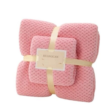 Set prosoape, microfibra coral velvet, absorbtie rapida, roz, 70x140cm|35x75cm
