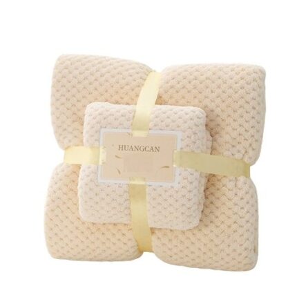 Set prosoape, microfibra coral velvet, absorbtie rapida, alb, 70x140cm|35x75cm