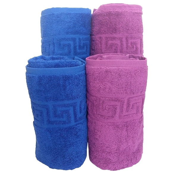 Set Prosoape Pufoase Hoteliere, 4 Piese, Model Greek,100% Bumbac, Densitate 550g/mp, Albastru-Mov