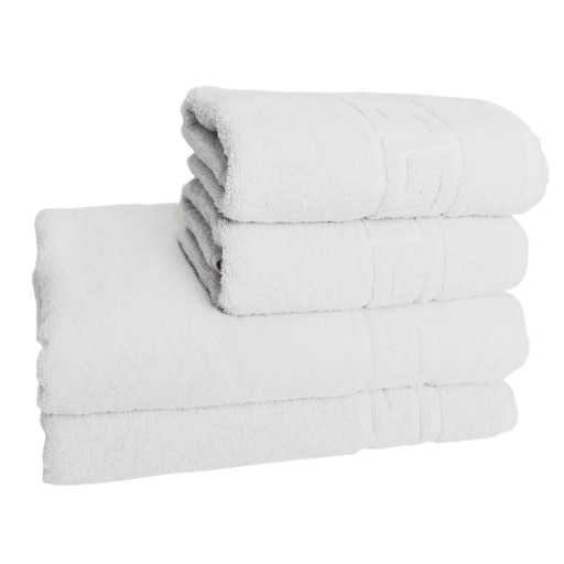 Set Prosoape Pufoase Hoteliere, 4 Piese, Model Greek, 100% Bumbac, Densitate 550g/mp, Alb