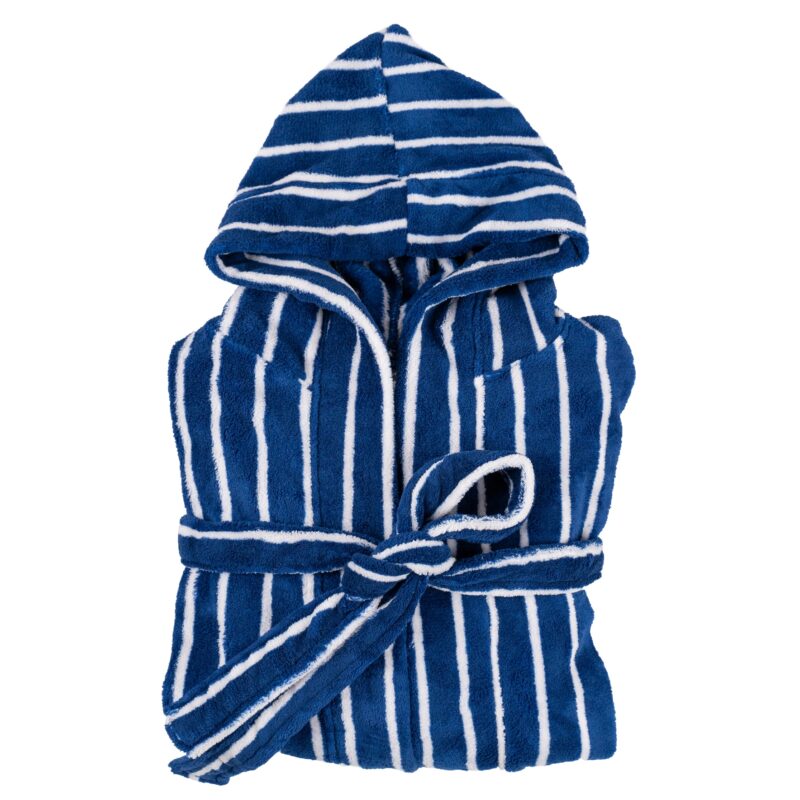 Halat Baie Unisex Edenhome, Material Fleece, Bleumarin cu Dungi Gri, Marime S
