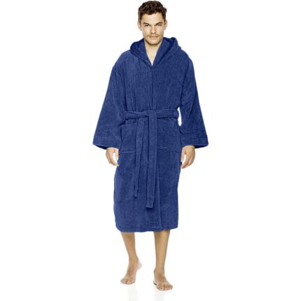 Halat de baie Quasar & Co.®, 550 g/mp, cu gluga, hotel quality, unisex, 100% bumbac, L/XL, albastru royal