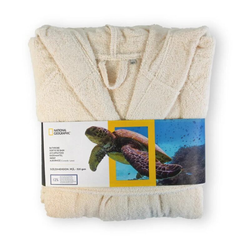 Halat Baie Unisex National Geographic cu gluga, Vanilla, Marime M/L