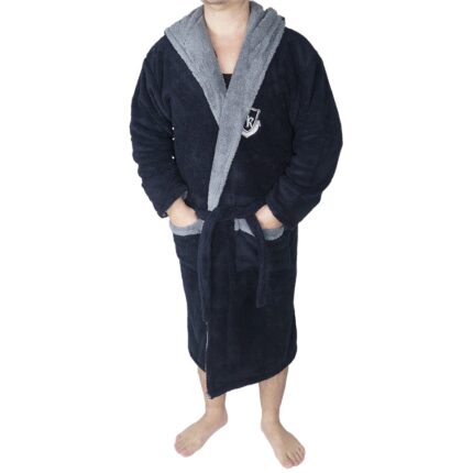 Halat baie barbati, Baray, model 2 STM, cocolino, bumbac, buzunare, gluga, lung, albastru inchis/gri, XL-2XL