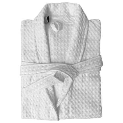 Halat baie si SPA Hotel gofrat tip fagure si guler Kimono 100% Bumbac Luxury, 400 gr/mp, Alb L/XL