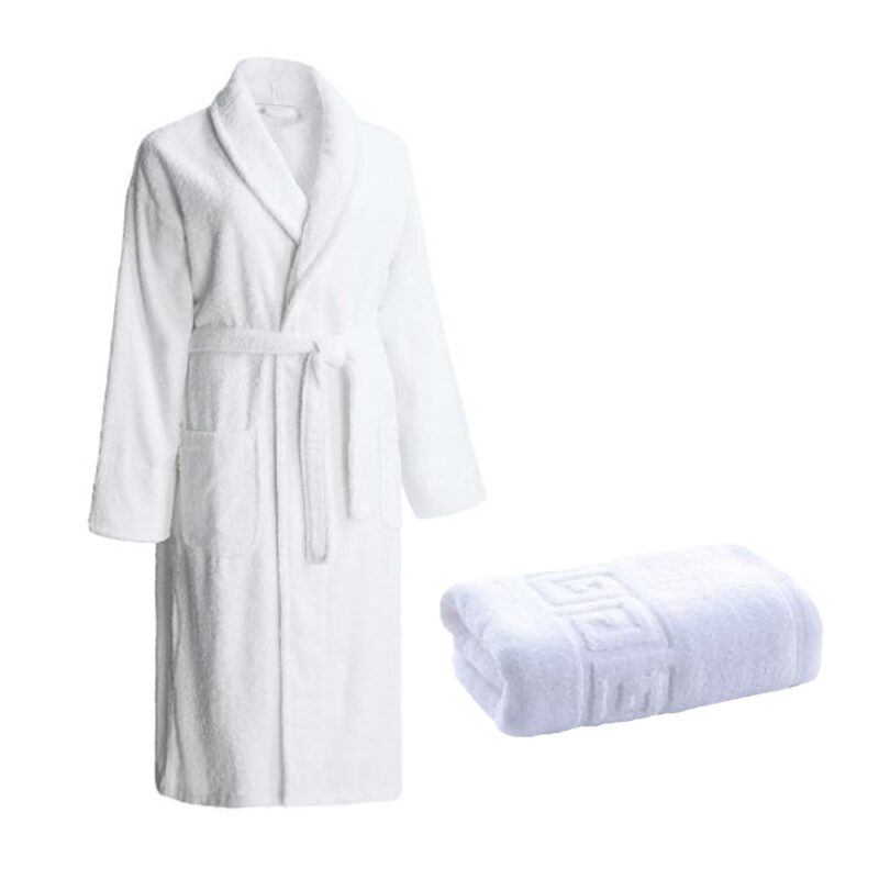 Set Kotonia Home Horeca: Halat adulti + Prosop, 50x90 cm, 100% bumbac, Alb