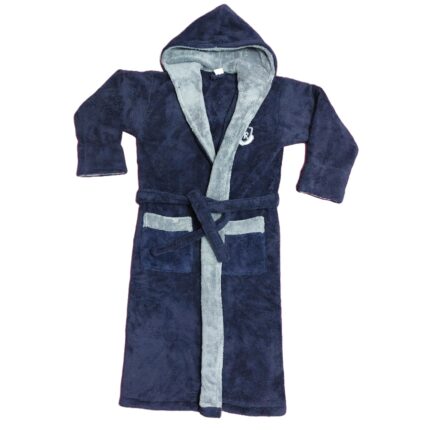 Halat Baie Pufos Barbat, Bumbac, Gluga, Buzunare, Cordon, Bleumarin/Gri, XL