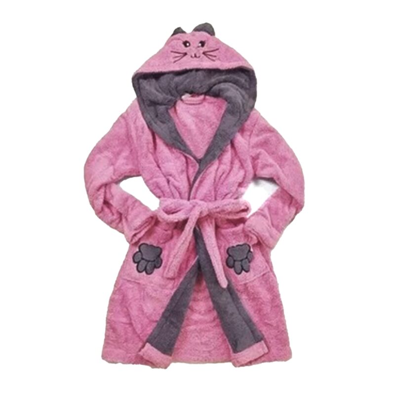 Halat baie/casa cu gluga, buzunare si cordon in talie Pisica Cocolino, roz XL-INTL