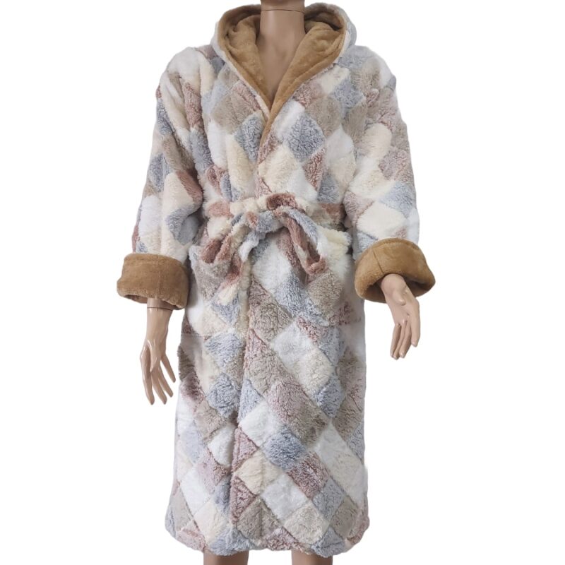 Halat Baie/Casa Super Pufos, Premium Lux Line, Bumbac, Gluga, Buzunare, Cordon, Bej, M