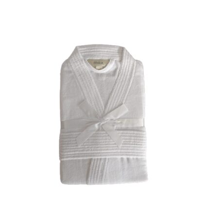 Halat Baie Frotir Stock Int, 400 GSM, 100% Bumbac, Unisex, Buzunare, Cordon, Maneca 3/4, Alb, S-M