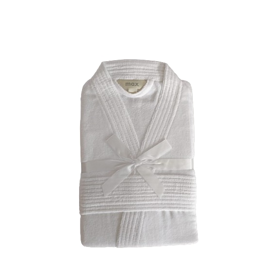 Halat Baie Frotir Stock Int, 400 GSM, 100% Bumbac, Unisex, Buzunare, Cordon, Maneca 3/4, Alb, S-M