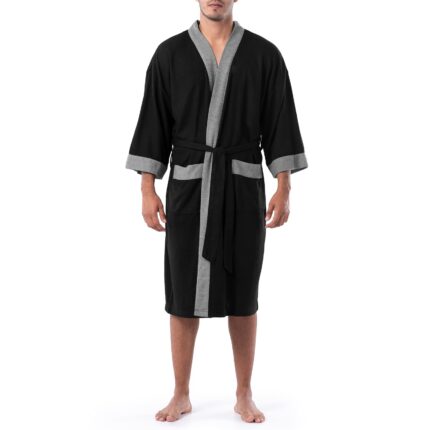 Halat de baie unisex, NUODWELL, Marimea XL, barbati, calitate hoteliera, bumbac, fara formaldehida si fara fluorescent, confortabil, negru