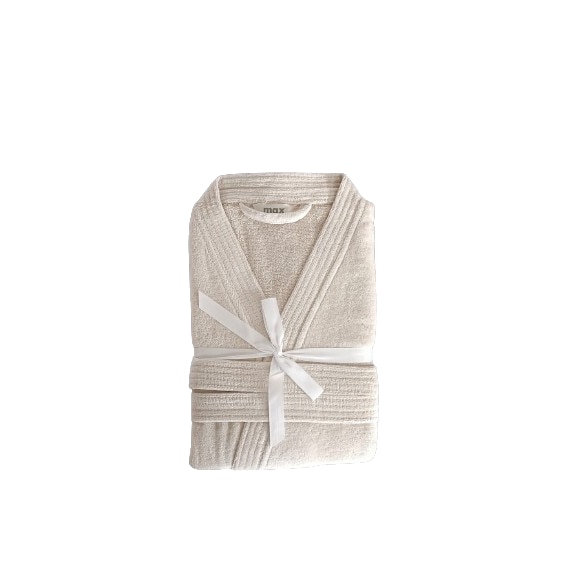 Halat Baie Frotir Stock Int, 400 GSM, 100% Bumbac, Unisex, Buzunare, Cordon, Maneca 3/4, Crem, S-M
