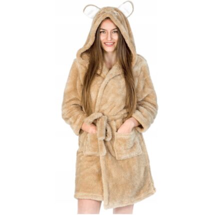 Halat de baie, Onesies, microfibra, M, cu gluga, Maro