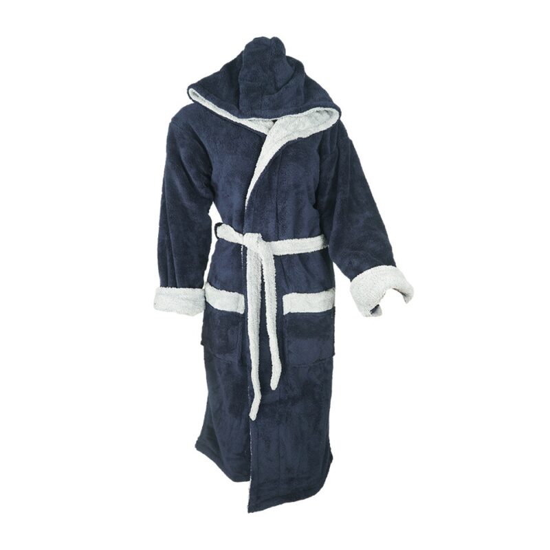 Halat baie barbati, Gold, model STM, bumbac, buzunare, gluga, lung, bleumarin/gri, 2XL