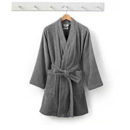 Halat de baie Home Design, 100% bumbac, gri deschis, S/M IINTL, model scurt, cordon in talie