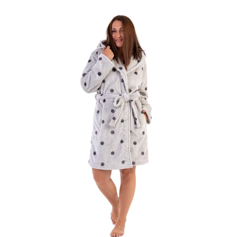Halat baie, dama, soft & pure, Vienetta, model Sellena, gluga, buzunare, cocolino, gri, 3XL